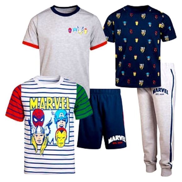 MARVEL AVENGERS Kids 5-Piece Set: 3 Shirts, Shorts and Jogger - Sizes 6 yrs & 7 - Picture 9 of 13